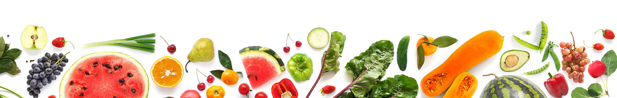 Banner from various vegetables and fruits isolated on white back